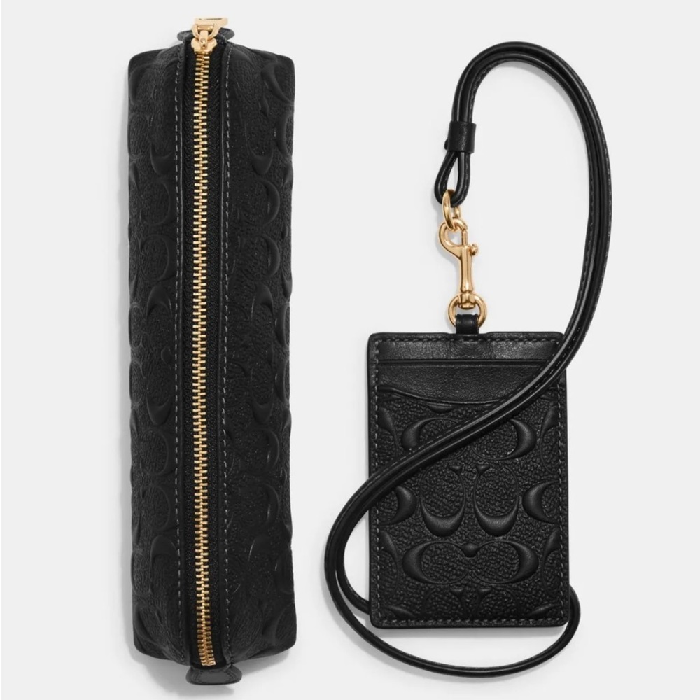 Coach Pencil Case with Matching ID Lanyard Set In Signature Leather